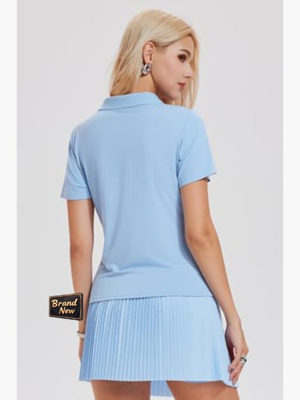 Women's 2 Piece Tennis Skirt Set Pleated Pickleball Outfit Polo Golf Dress with - Picture 2 of 7
